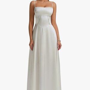 Satin Maxi Dress Spaghetti Strap Lace Up Long Formal Dress